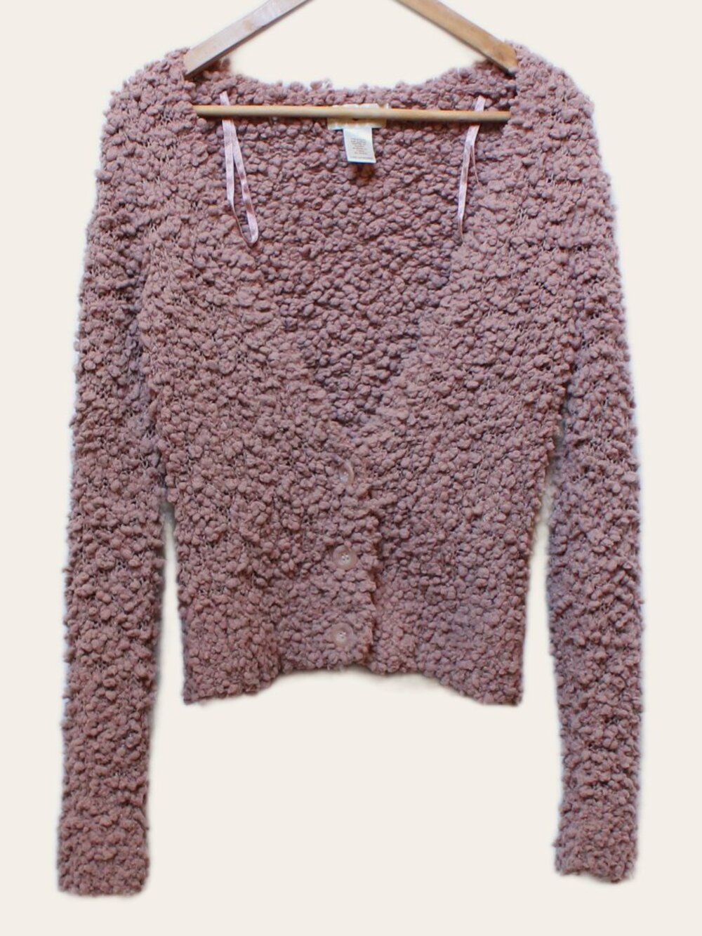 Vintage Eastside Westside Mauve Popcorn Knit Button Cardigan S Y2K